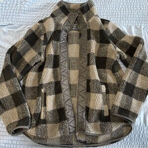 Abercrombie & Fitch Black and Gray Plaid Sherpa Jacket